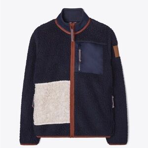 NWT, Tory Burch/Tory Sport Color-Blocked Sherpa/Fleece Jacket, Size M